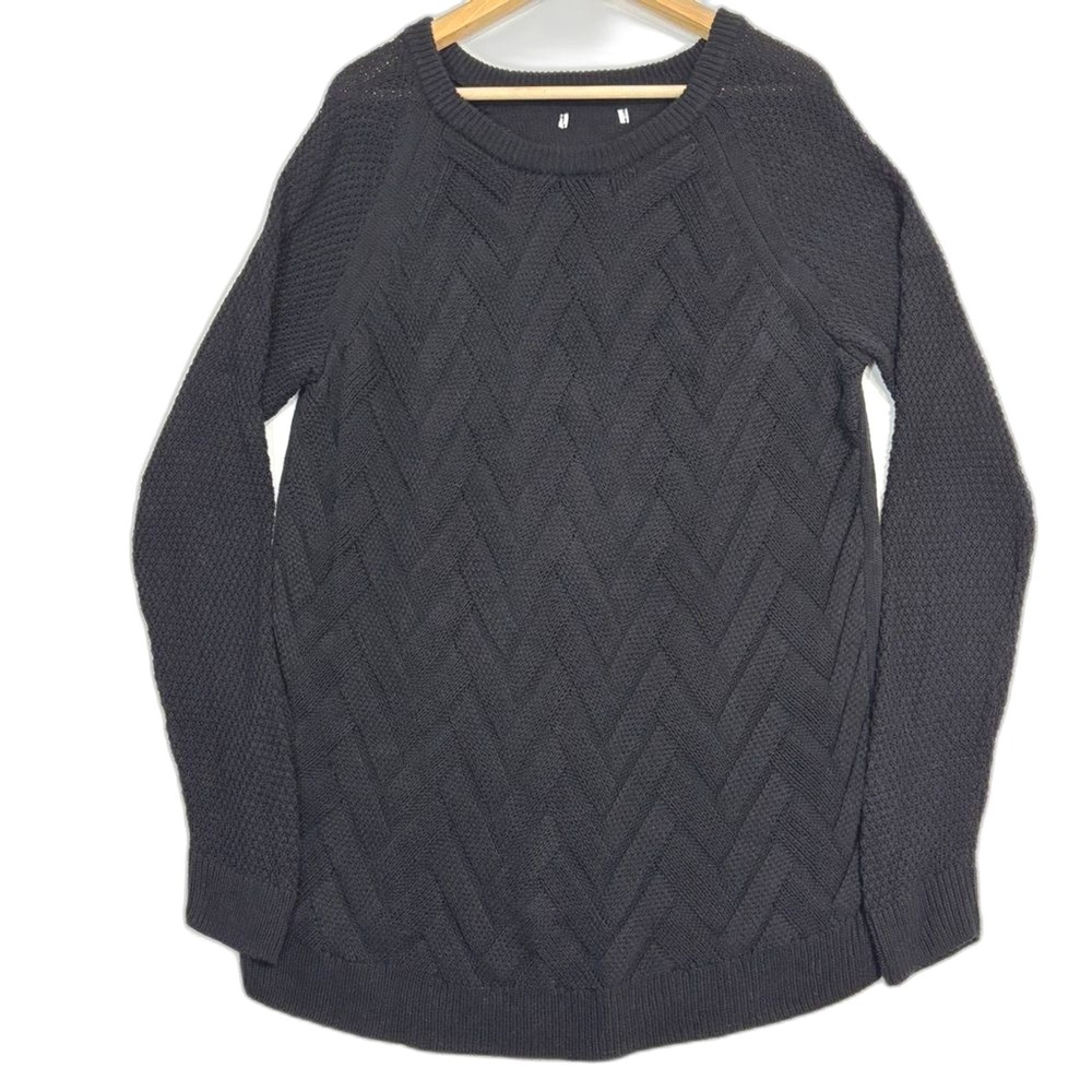 Gap Sweater Women Medium Black Chevron Textured Knit Raglan Pullover Long Sleeve